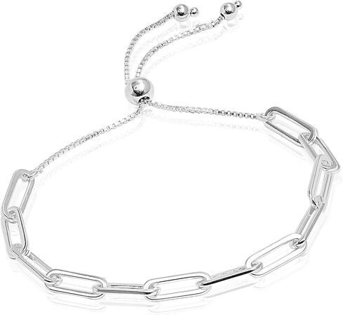 LeCalla 925 Sterling Silver Solid Italian Paperclip Link Chain Bracelet | Clasp Paperclip Chain Bracelets | Diamond-Cut Paperclip Chain Women Bracelet in Kuwait