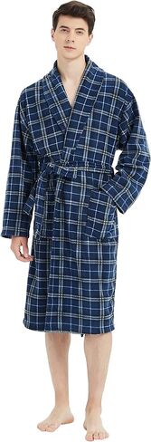 FELEMO Mens Plush Fleece Plaid Robe Soft/Warm Spa Bathrobe for Men, Shawl Collar in Kuwait