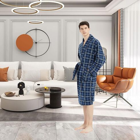 FELEMO Mens Plush Fleece Plaid Robe Soft/Warm Spa Bathrobe for Men, Shawl Collar in Kuwait