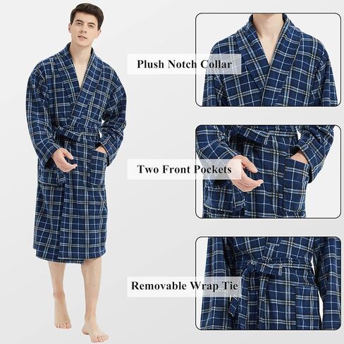 FELEMO Mens Plush Fleece Plaid Robe Soft/Warm Spa Bathrobe for Men, Shawl Collar in Kuwait