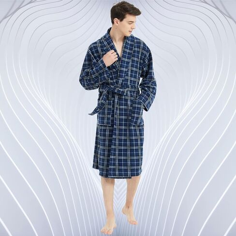 FELEMO Mens Plush Fleece Plaid Robe Soft/Warm Spa Bathrobe for Men, Shawl Collar in Kuwait