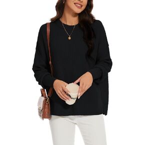 BERESIA Women's Crewneck Long Sleeve Oversized Sweaters 2024 Spring Side Slit Ribbed Knit Pullover Sweater Tops