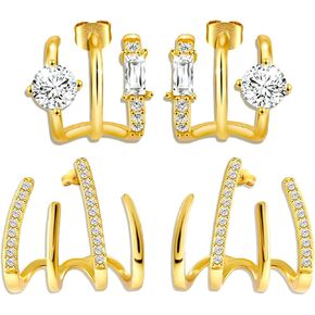 Claw Cuffs Earrings for Women, 14K Gold Plated Half Hoop Stud Earrings Cubic Zirconia Hypoallergenic Jewelry Looks Like 4 Gold Claw Hoop Earrings Birthday Gift for Women Girl Teen, Cubic Zirconia, in Kuwait