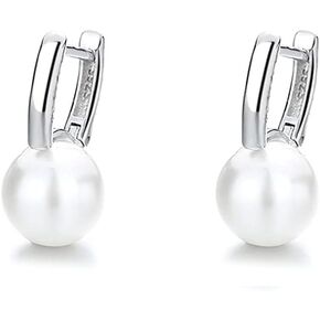 Fashion Pearl Tiny Hoop Earrings Sterling Silver 925 Minimalist Small Huggie Hoops Stud Earring Statement Earring Lever Back Dainty Jewelry Gifts for Women Girls Sensitive Ears