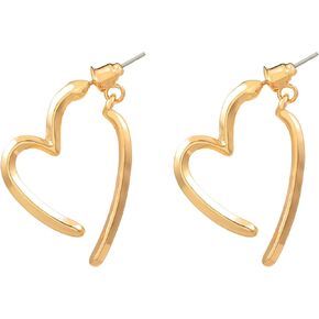 Locrccl 14k Gold plated Heart Huggie Chunky Hoop Earrings for Women Design Elegant Vintage Open Stud Earrings Love Heart Minimalist Earrings for Girls Christmas
