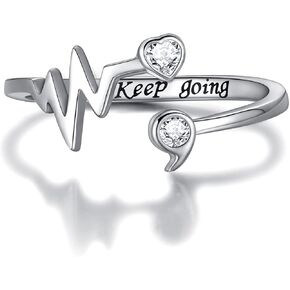 APOTIE Sterling Silver Semicolon Inspirational Ring - S925 Heartbeat Keep Going Rings Jewelry Gifts for Women Girls in Saudi Arabia