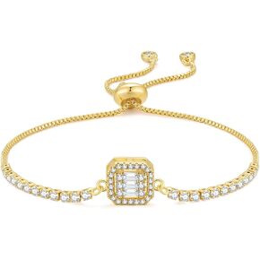Geelein 14K سوار مطلي بالذهب زركون كلاسيكي تنس قابل للتعديل المنزلق سلسلة سوار مجوهرات الأزياء للنساء الفتيات in Kuwait