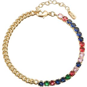 Tennis Bracelet for Women 14K Gold Plated Colorful Cubic Zirconia Dainty Link Bracelets, Cubic Zirconia in Kuwait