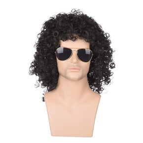 morvally Men's 80s Dark Brown Curly Hair Wig Glam Rock-Rocker Wig Perfect for Halloween, Cosplay, DIY Themed Costume Party in Saudi Arabia