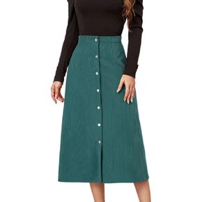 Shefae Women's Corduroy Midi Long Skirt Button Front High Waist A-Line Skirt in Kuwait