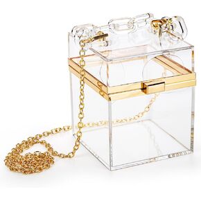 Goaste Clear Acrylic Square Bag, Women Transparent Jelly Evening Purse, Cross Body Bag with Removable Gold Chain, Cute Banquet Handbag for Dinner Party, Wedding, Family Reunion, Date in Saudi Arabia