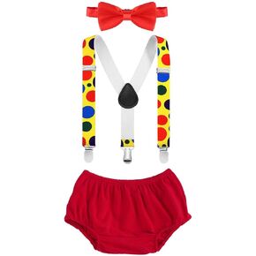 IWEMEK Clown Costume Baby Boy 1st 2nd Birthday Circus Cake Smash Outfit Bloomers Diaper Cover Y Back Suspender Bow Tie Set in Saudi Arabia