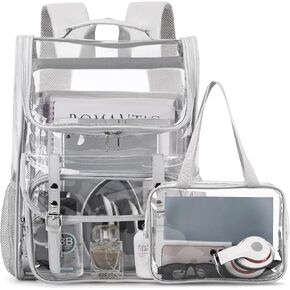 DIGOBAY Clear Backpack with Lunch Bag, Leather Clear Bookbag Heavy Duty | Thick PVC Clear Backpack for Girls Women See Through Transparent Backpacks for Stadium Events College Travel Work, Beige in Saudi Arabia