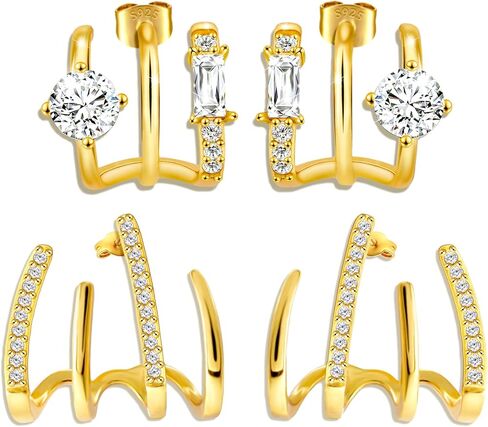 Claw Cuffs Earrings for Women, 14K Gold Plated Half Hoop Stud Earrings Cubic Zirconia Hypoallergenic Jewelry Looks Like 4 Gold Claw Hoop Earrings Birthday Gift for Women Girl Teen, Cubic Zirconia, in Kuwait