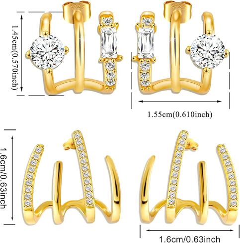 Claw Cuffs Earrings for Women, 14K Gold Plated Half Hoop Stud Earrings Cubic Zirconia Hypoallergenic Jewelry Looks Like 4 Gold Claw Hoop Earrings Birthday Gift for Women Girl Teen, Cubic Zirconia, in Kuwait