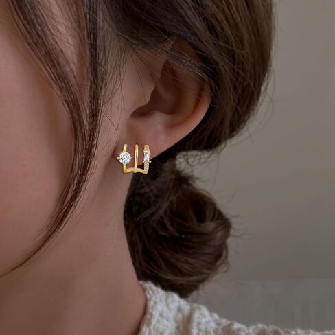 Claw Cuffs Earrings for Women, 14K Gold Plated Half Hoop Stud Earrings Cubic Zirconia Hypoallergenic Jewelry Looks Like 4 Gold Claw Hoop Earrings Birthday Gift for Women Girl Teen, Cubic Zirconia, in Kuwait