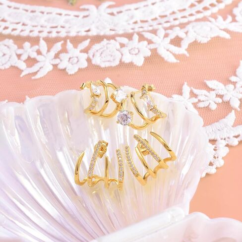 Claw Cuffs Earrings for Women, 14K Gold Plated Half Hoop Stud Earrings Cubic Zirconia Hypoallergenic Jewelry Looks Like 4 Gold Claw Hoop Earrings Birthday Gift for Women Girl Teen, Cubic Zirconia, in Kuwait