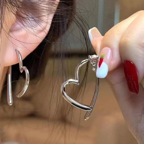 Locrccl 14k Gold plated Heart Huggie Chunky Hoop Earrings for Women Design Elegant Vintage Open Stud Earrings Love Heart Minimalist Earrings for Girls Christmas in Kuwait