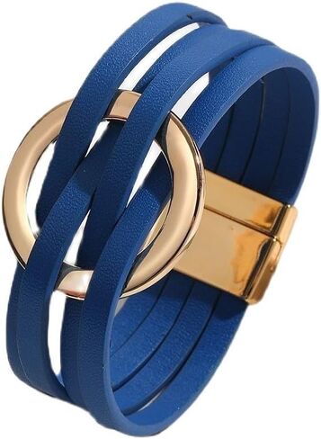 Pingyongchang Leather Wrap Bracelet Boho Handmade Circle Charm Layered Cuff Bracelets Multi-Layer Cuff Bangle for Women Men Teen Girls Gift Jewelry in Kuwait