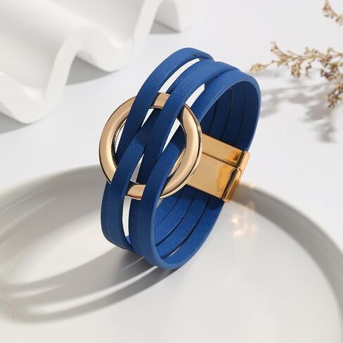 Pingyongchang Leather Wrap Bracelet Boho Handmade Circle Charm Layered Cuff Bracelets Multi-Layer Cuff Bangle for Women Men Teen Girls Gift Jewelry in Kuwait