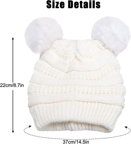 قبعة شتوية للأطفال الصغار قبعة دافئة متماسكة مبطنة بالصوف مع قبعة صغيرة بوم بوم مزدوجة قبعات ناعمة للأطفال الصغار (من سن 2 إلى 5 سنوات) in Kuwait
