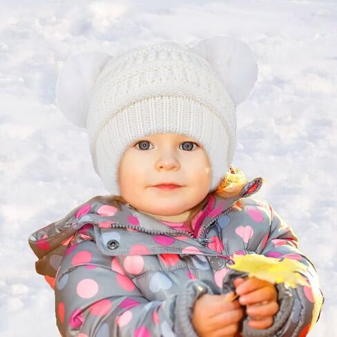 قبعة شتوية للأطفال الصغار قبعة دافئة متماسكة مبطنة بالصوف مع قبعة صغيرة بوم بوم مزدوجة قبعات ناعمة للأطفال الصغار (من سن 2 إلى 5 سنوات) in Kuwait