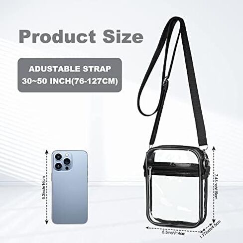 شنطة ماسنجر شفافة - شنط كروس شفافة للنساء والرجال - شنطة يد ماسنجر شفافة من بلاستيك PVC للحفلات الموسيقية والمناسبات الرياضية والمتنزه، شفافة in Kuwait