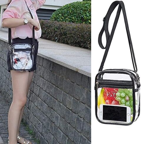 شنطة ماسنجر شفافة - شنط كروس شفافة للنساء والرجال - شنطة يد ماسنجر شفافة من بلاستيك PVC للحفلات الموسيقية والمناسبات الرياضية والمتنزه، شفافة in Kuwait