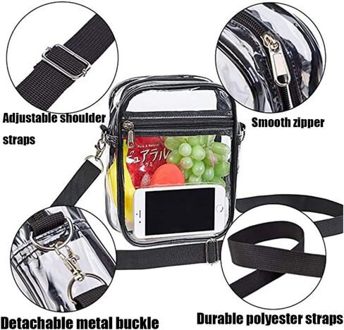 شنطة ماسنجر شفافة - شنط كروس شفافة للنساء والرجال - شنطة يد ماسنجر شفافة من بلاستيك PVC للحفلات الموسيقية والمناسبات الرياضية والمتنزه، شفافة in Kuwait
