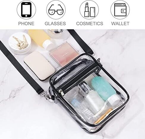 شنطة ماسنجر شفافة - شنط كروس شفافة للنساء والرجال - شنطة يد ماسنجر شفافة من بلاستيك PVC للحفلات الموسيقية والمناسبات الرياضية والمتنزه، شفافة in Kuwait