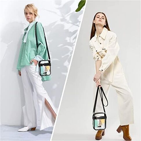 شنطة ماسنجر شفافة - شنط كروس شفافة للنساء والرجال - شنطة يد ماسنجر شفافة من بلاستيك PVC للحفلات الموسيقية والمناسبات الرياضية والمتنزه، شفافة in Kuwait