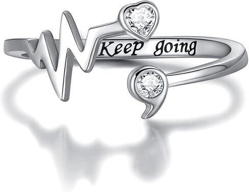 APOTIE Sterling Silver Semicolon Inspirational Ring - S925 Heartbeat Keep Going Rings Jewelry Gifts for Women Girls in Saudi Arabia
