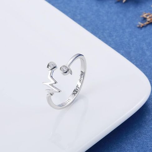 APOTIE Sterling Silver Semicolon Inspirational Ring - S925 Heartbeat Keep Going Rings Jewelry Gifts for Women Girls in Saudi Arabia