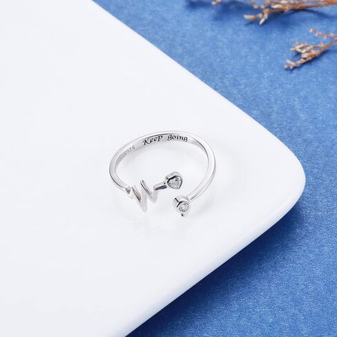 APOTIE Sterling Silver Semicolon Inspirational Ring - S925 Heartbeat Keep Going Rings Jewelry Gifts for Women Girls in Saudi Arabia