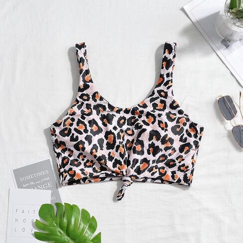 Balasami المرأة ريترو سكوب رابطة عنق عقدة الرسم طباعة مبطن تانك المحاصيل الأعلى التغطية الكاملة بيكيني ملابس السباحة فقط in Kuwait