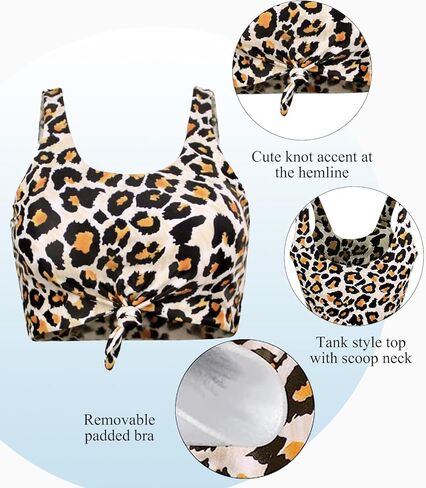 Balasami المرأة ريترو سكوب رابطة عنق عقدة الرسم طباعة مبطن تانك المحاصيل الأعلى التغطية الكاملة بيكيني ملابس السباحة فقط in Kuwait