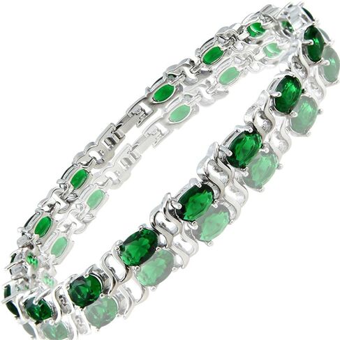 RIZILIA Oval Cut Multi-Color CZ 18K White Gold Plated Tennis Bracelet, 7" in Kuwait