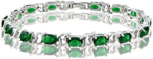 RIZILIA Oval Cut Multi-Color CZ 18K White Gold Plated Tennis Bracelet, 7" in Kuwait