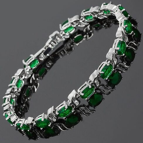 RIZILIA Oval Cut Multi-Color CZ 18K White Gold Plated Tennis Bracelet, 7" in Kuwait