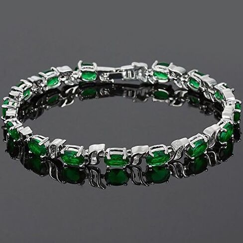 RIZILIA Oval Cut Multi-Color CZ 18K White Gold Plated Tennis Bracelet, 7" in Kuwait