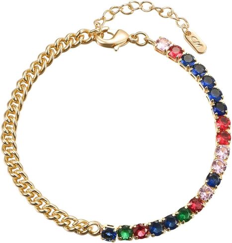 Tennis Bracelet for Women 14K Gold Plated Colorful Cubic Zirconia Dainty Link Bracelets, Cubic Zirconia in Kuwait