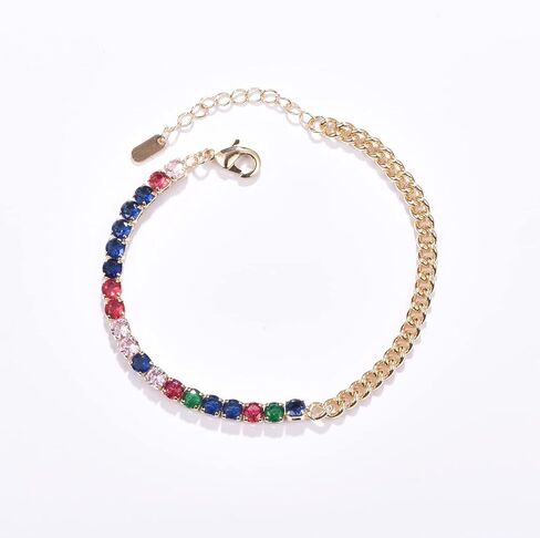 Tennis Bracelet for Women 14K Gold Plated Colorful Cubic Zirconia Dainty Link Bracelets, Cubic Zirconia in Kuwait