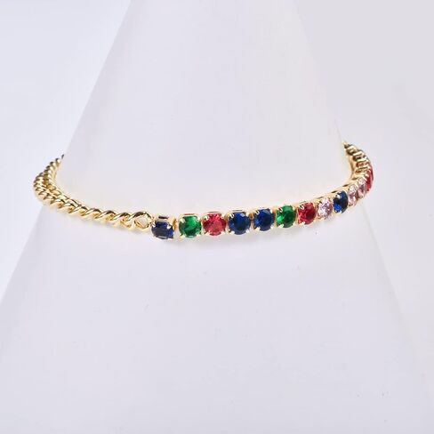 Tennis Bracelet for Women 14K Gold Plated Colorful Cubic Zirconia Dainty Link Bracelets, Cubic Zirconia in Kuwait