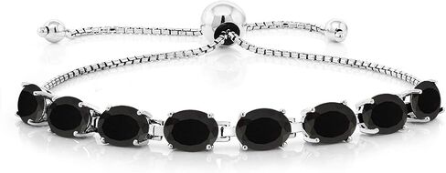 Gem Stone King 925 Sterling Silver Black Onyx Tennis Bracelet For Women (5.60 Cttw, Gemstone December Birthstone, Oval 7X5MM, Fully Adjustable Up to 9 Inch) in Saudi Arabia