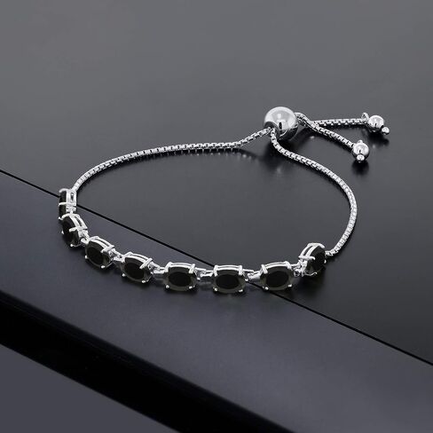 Gem Stone King 925 Sterling Silver Black Onyx Tennis Bracelet For Women (5.60 Cttw, Gemstone December Birthstone, Oval 7X5MM, Fully Adjustable Up to 9 Inch) in Saudi Arabia
