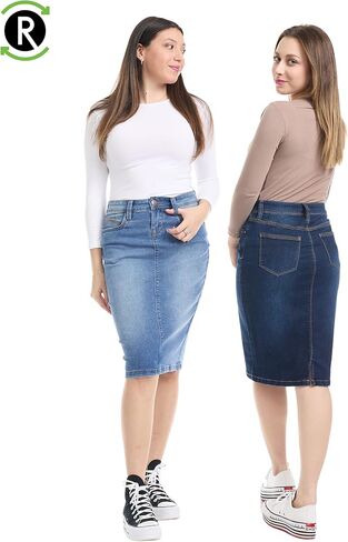 ESTEEZ Sustainable Stretch Denim Pencil Jean Skirt for Women with Pockets - Melrose in Saudi Arabia