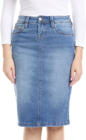 ESTEEZ Sustainable Stretch Denim Pencil Jean Skirt for Women with Pockets - Melrose in Saudi Arabia