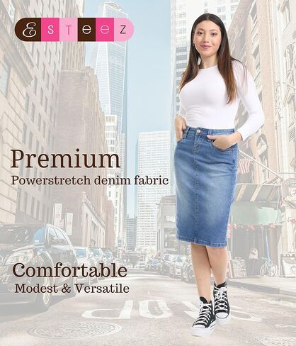 ESTEEZ Sustainable Stretch Denim Pencil Jean Skirt for Women with Pockets - Melrose in Saudi Arabia