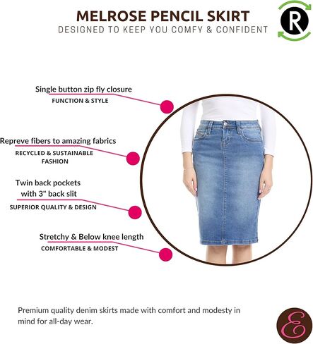 ESTEEZ Sustainable Stretch Denim Pencil Jean Skirt for Women with Pockets - Melrose in Saudi Arabia