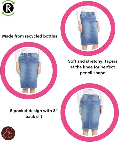ESTEEZ Sustainable Stretch Denim Pencil Jean Skirt for Women with Pockets - Melrose in Saudi Arabia